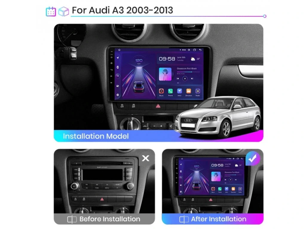 Android 14 2K QLED For Audi A3/S3/RS3 2 8P 2003-2013 S3 2 2006-2012 Android Car Radio Multimedia