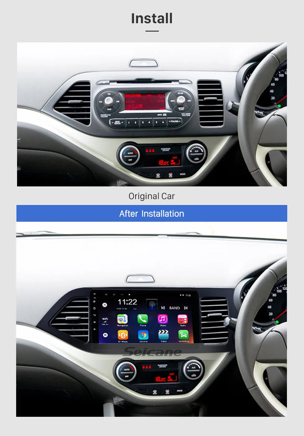 Kia Picanto 2011-2016 Android Radio with Carplay and free reverse Camera