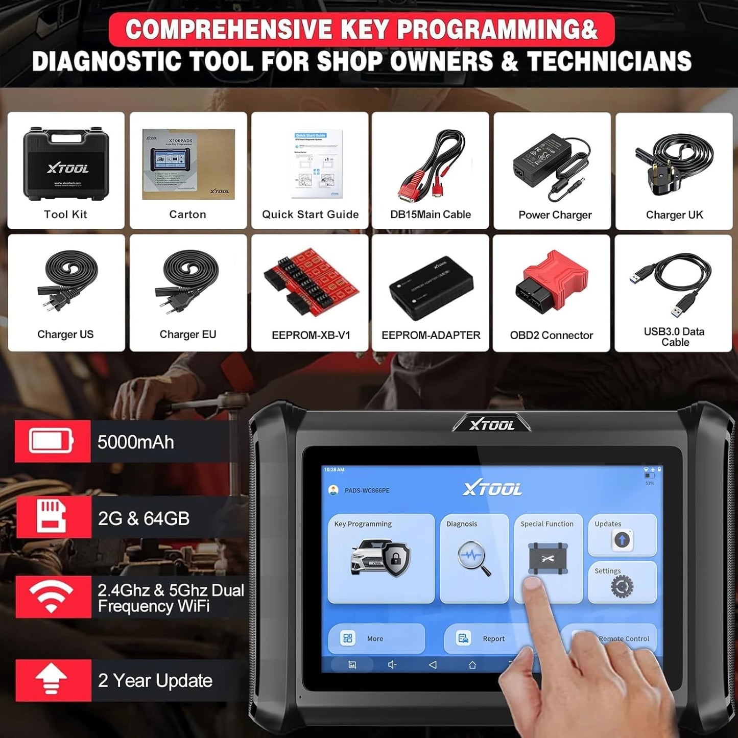 XTOOL X100 PADS Key Programming Tool with Built-In CAN FD&DOIP